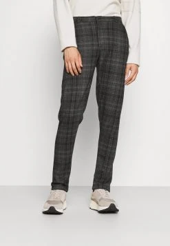 De gros ❤️ Solid BARRO CHECK PANTS - Pantalon Classique - Slate Black ⌛