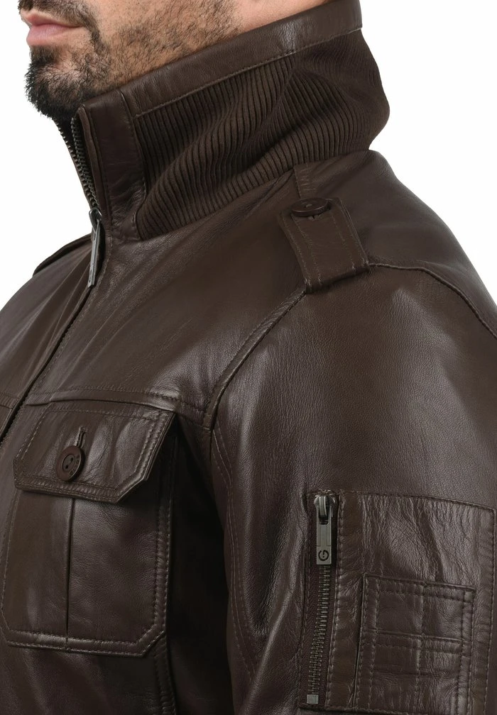 Acheter 😀 Solid SDFAMASH - Veste En Cuir - Brown ✨ 3 Acheter 😀 Solid SDFAMASH - Veste En Cuir - Brown ✨ – Image 3